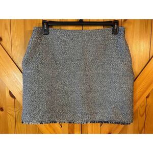 Banana Republic Lined Tweed Straight Skirt Navy Silver Fringe Hem Size 12 (5315)